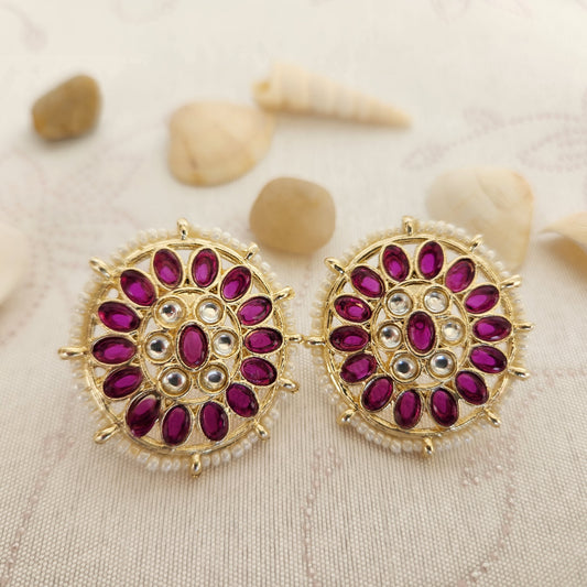 Pearl Edge Polki Top Earring in Purple