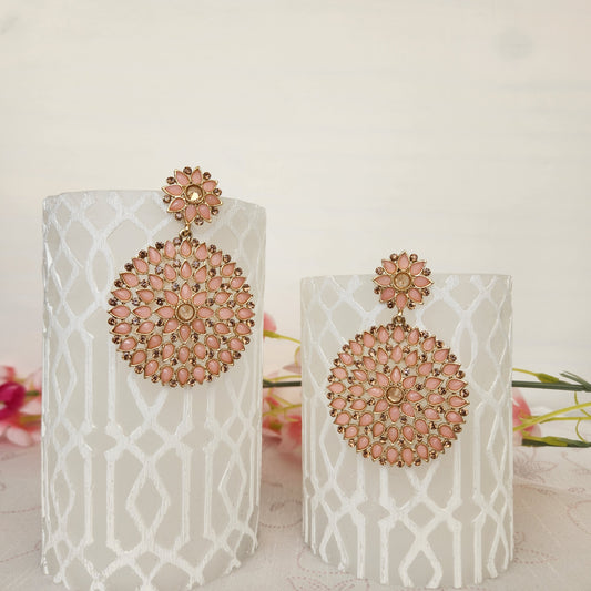 Round Chandelier Earrings in Baby Pink