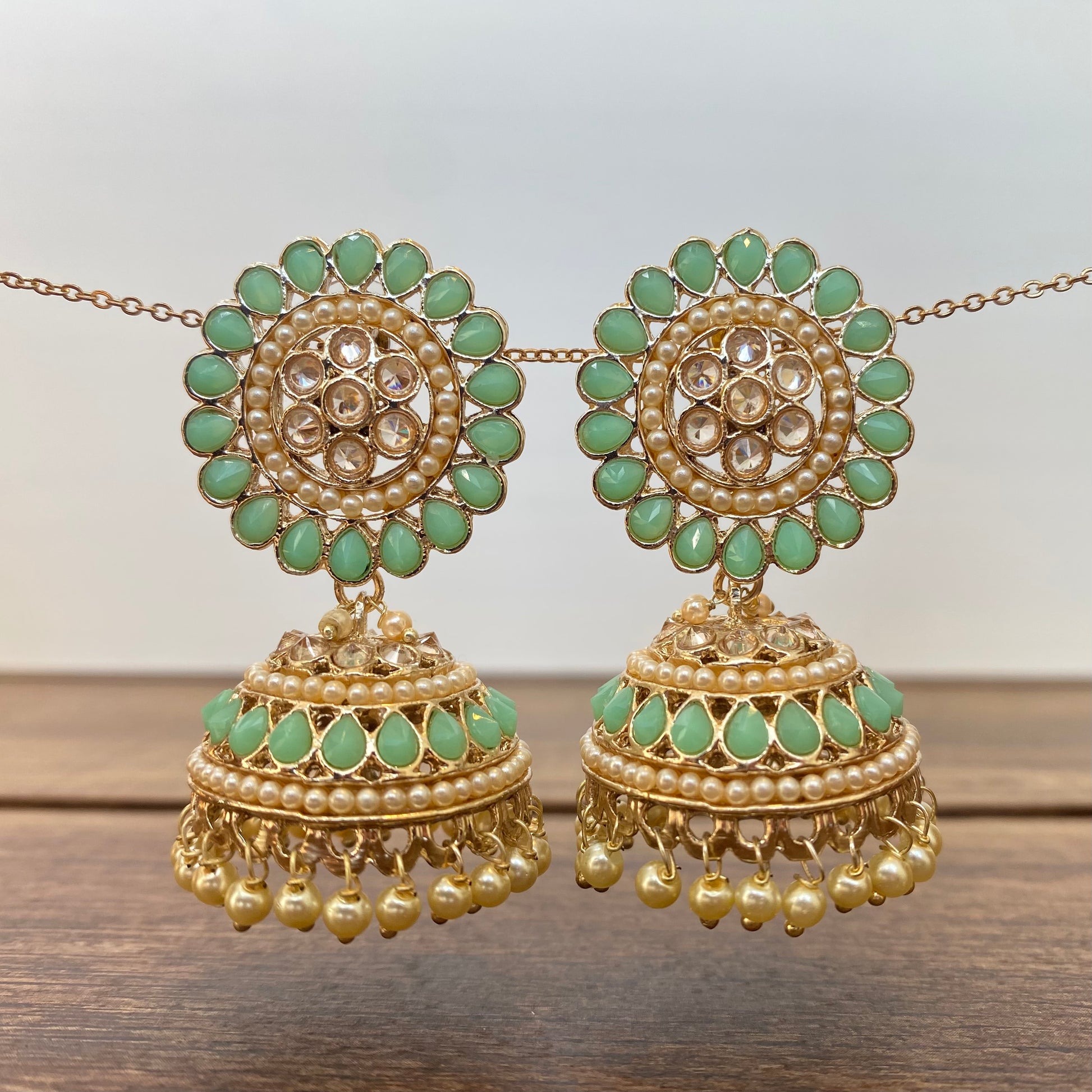 Round Top Jhumka Earring in Mint