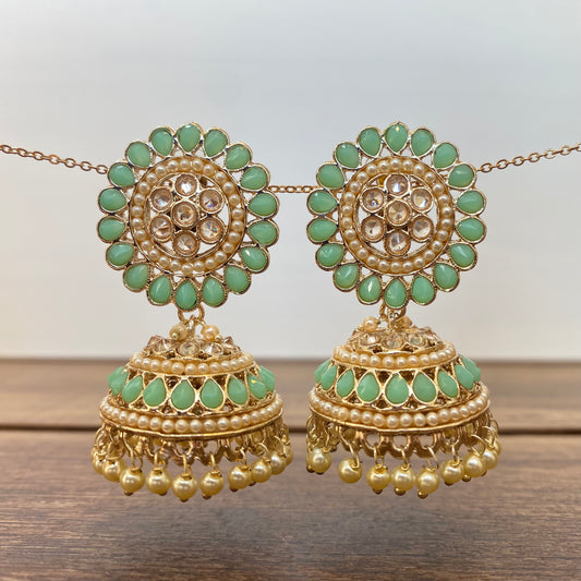 Round Top Jhumka Earring in Mint