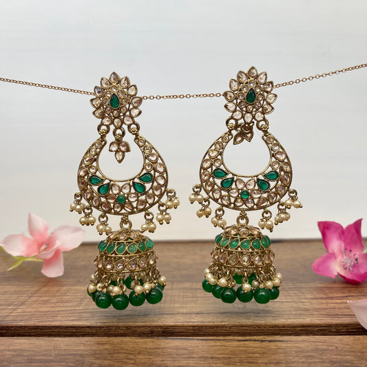 Chandbali Jhumka Earring in Green