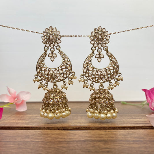 Chandbali Jhumka Earring in White